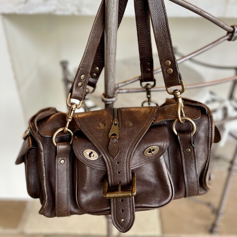 MULBERRY Leather Top Handle Bag Dark Brown 100% Authentic